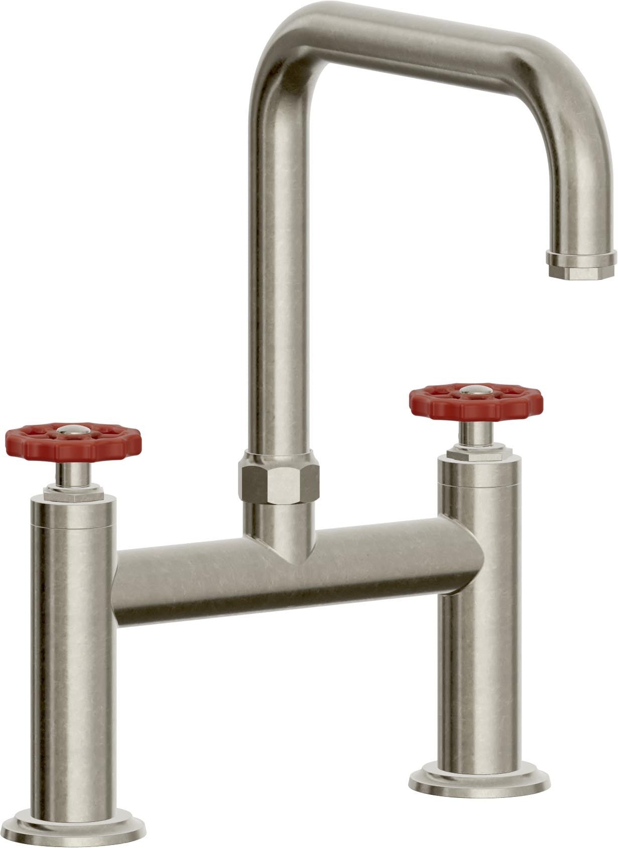 California Faucets Descanso Works Llave de Cocina Tipo Puente Industrial - Pico Cuadruple - Níquel Bruñido