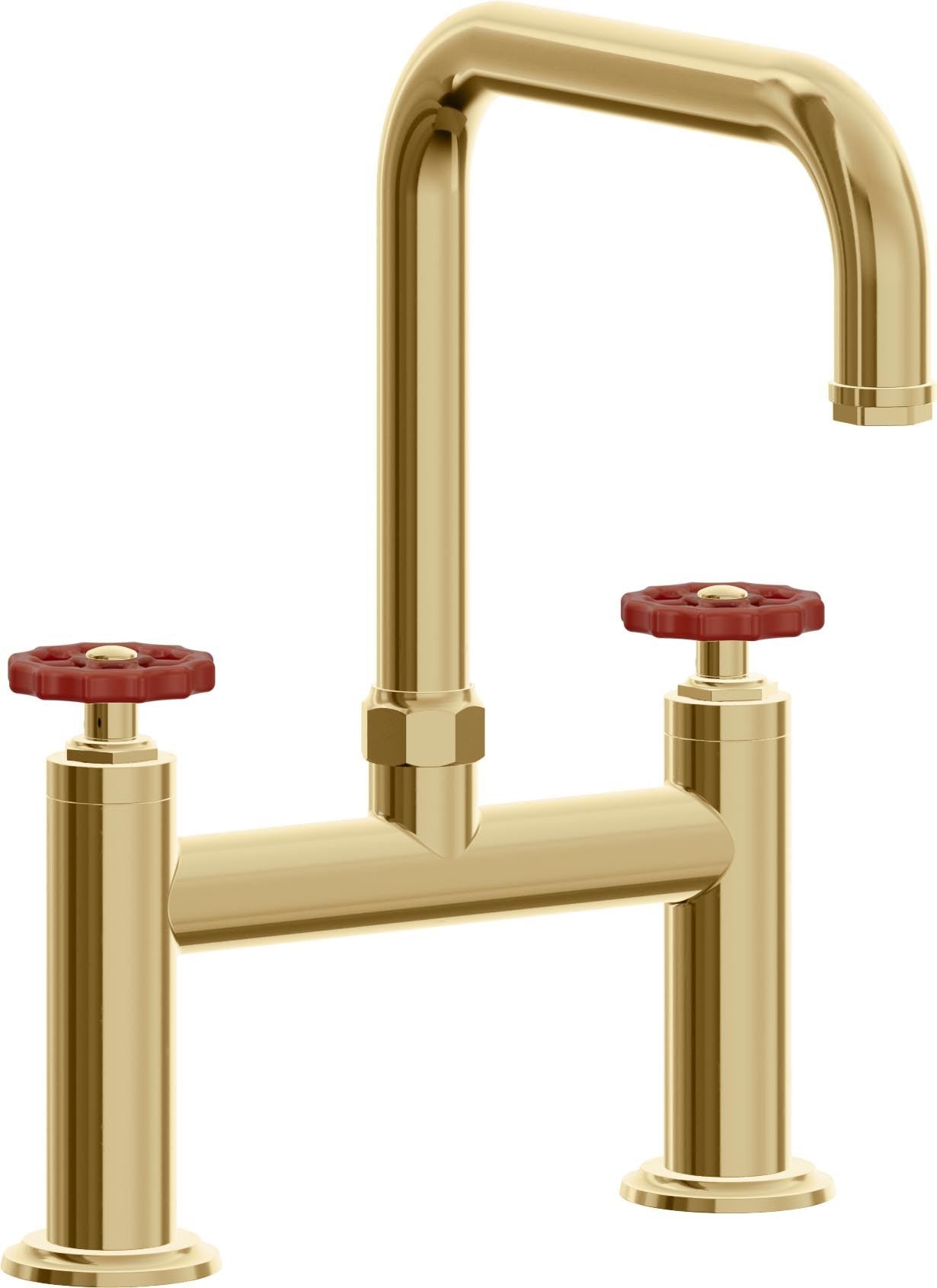 California Faucets Descanso Works Llave de Cocina Tipo Puente Industrial - Pico Cuadruple - Oro Francés
