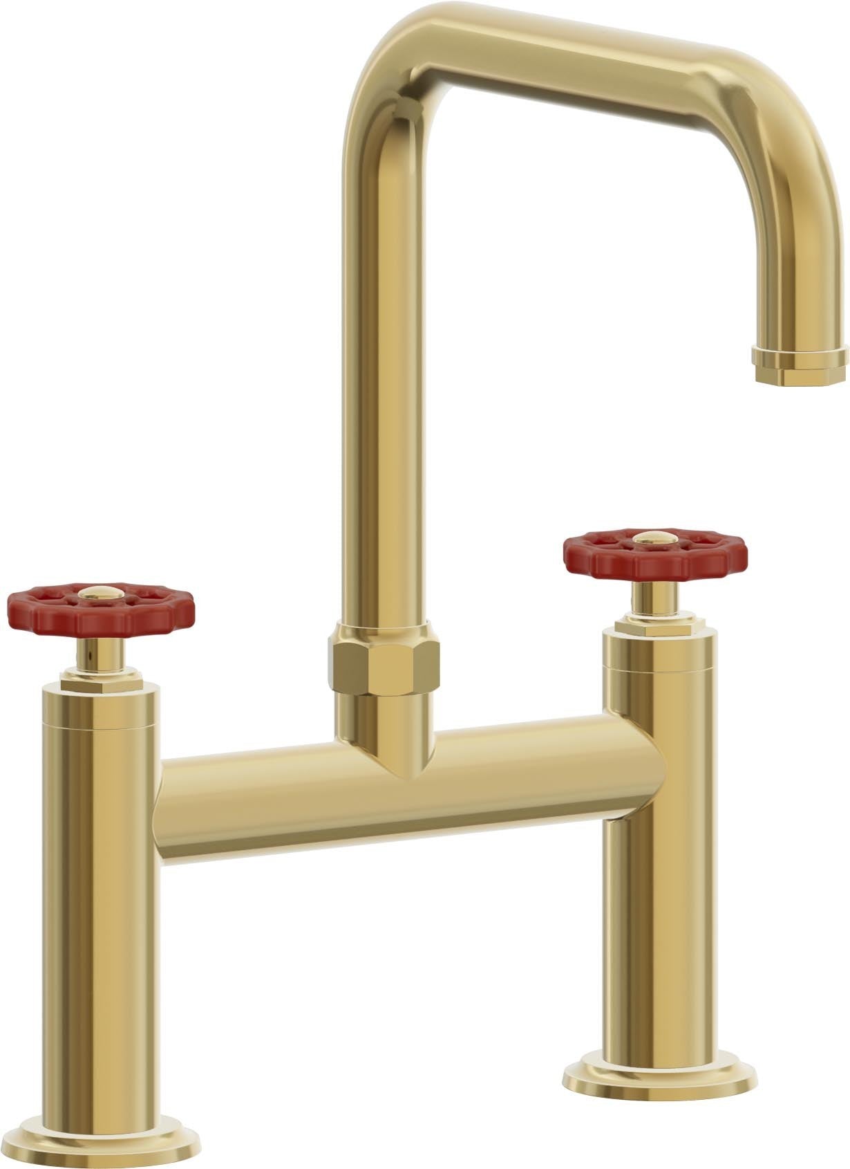 California Faucets Descanso Works Llave de Cocina Tipo Puente Industrial - Pico Cuadruple - Oro Pulido de por Vida