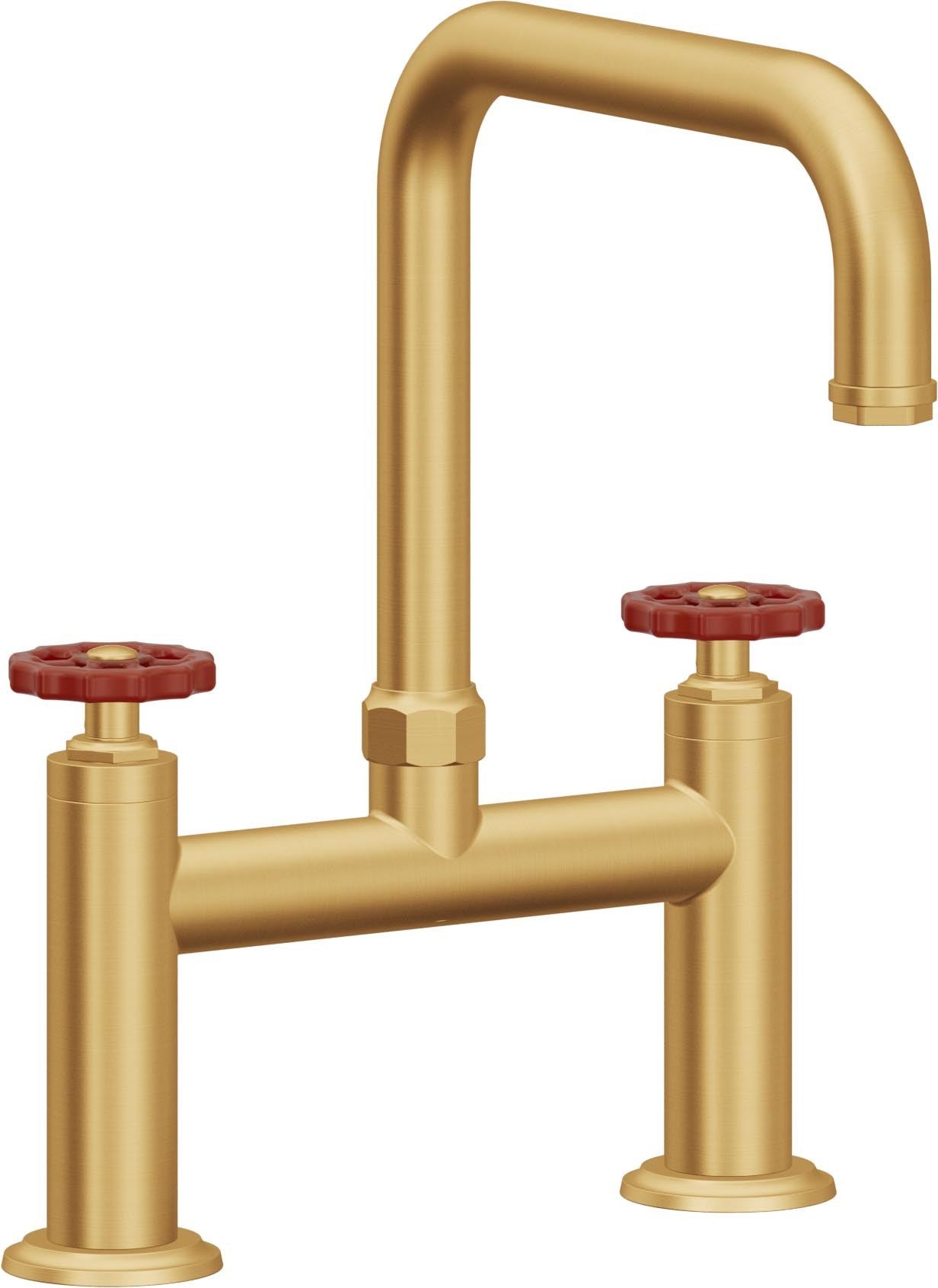California Faucets Descanso Works Llave de Cocina Tipo Puente Industrial - Pico Cuadruple - Oro Satinado de por Vida