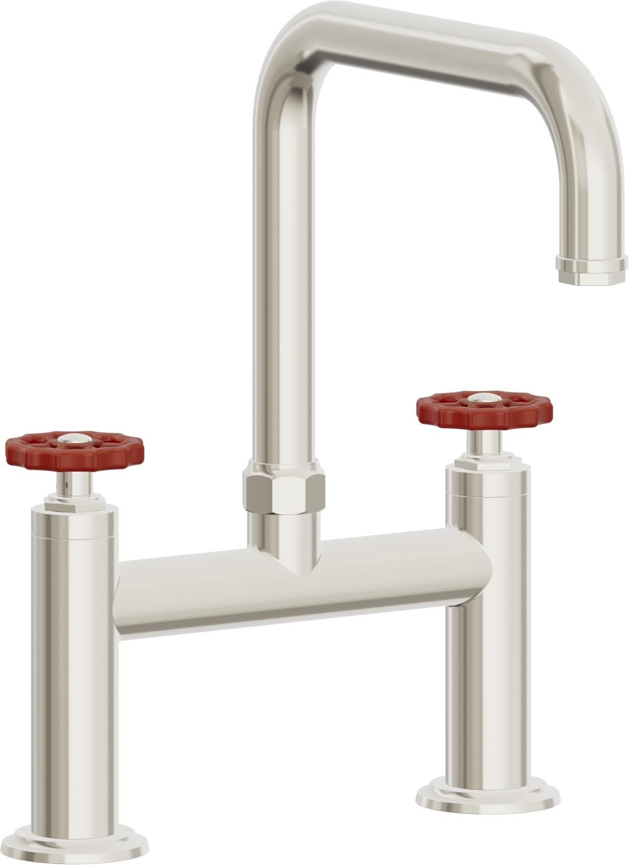 California Faucets Descanso Works Llave de Cocina Tipo Puente Industrial - Pico Cuadruple - Níquel Pulido