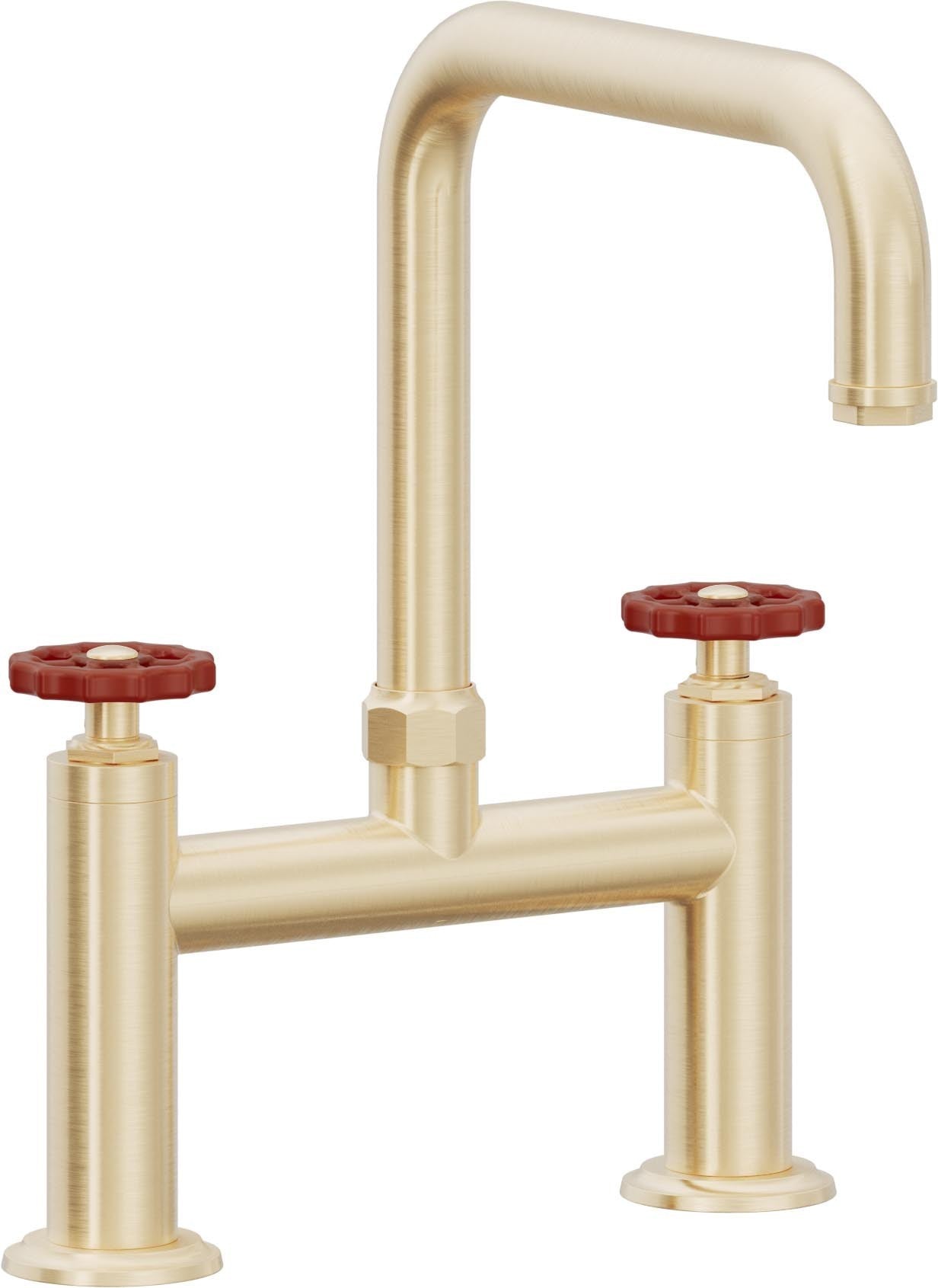California Faucets Descanso Works Llave de Cocina Tipo Puente Industrial - Pico Cuadruple - Latón Satinado