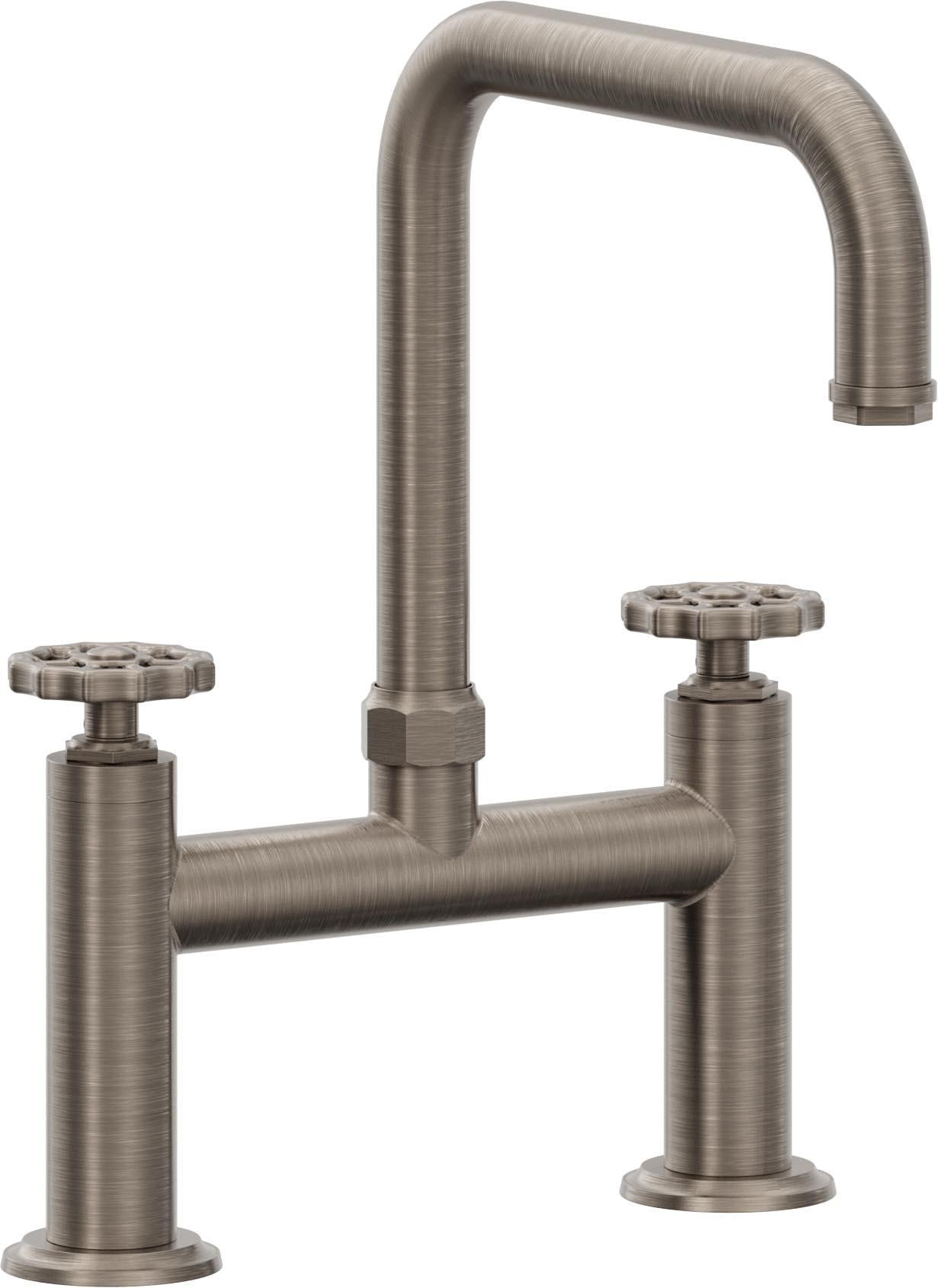 California Faucets Descanso Works Llave de Cocina Tipo Puente Industrial - Pico Cuadruple - Níquel Antiguo Mate