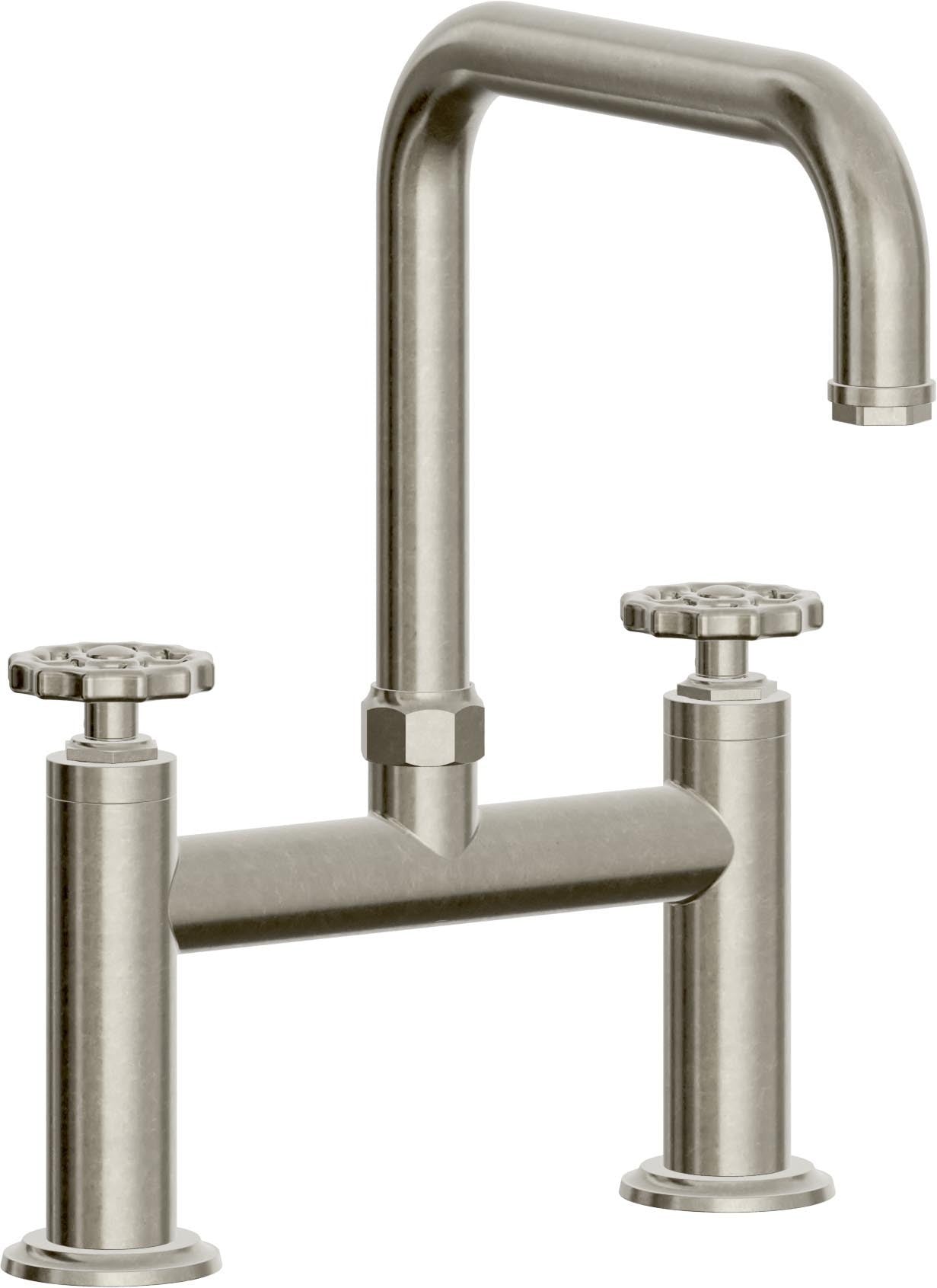 California Faucets Descanso Works Llave de Cocina Tipo Puente Industrial - Pico Cuadruple - Níquel Bruñido