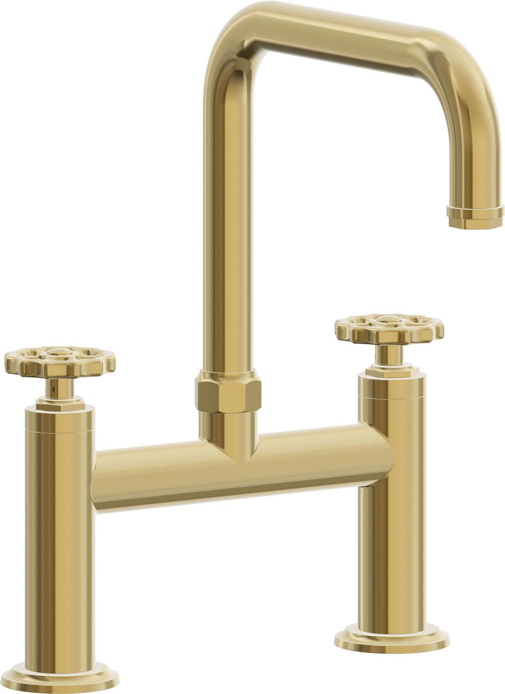 California Faucets Descanso Works Llave de Cocina Tipo Puente Industrial - Pico Cuadruple - Oro Pulido de por Vida