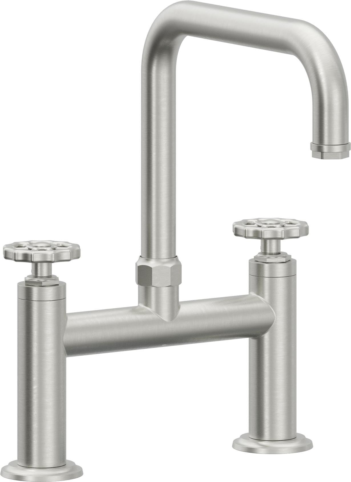 California Faucets Descanso Works Llave de Cocina Tipo Puente Industrial - Pico Cuadruple - Cromo Satinado