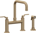 California Faucets Descanso Works Llave de Cocina Tipo Puente Industrial con Rociador Lateral - Pico Cuadruple - Latón Antiguo Mate