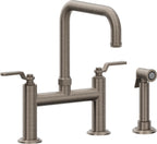 California Faucets Descanso Works Llave de Cocina Tipo Puente Industrial con Rociador Lateral - Pico Cuadruple - Níquel Antiguo Mate