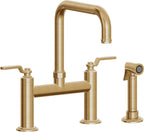 California Faucets Descanso Works Llave de Cocina Tipo Puente Industrial con Rociador Lateral - Pico Cuadruple - Latón Bruñido