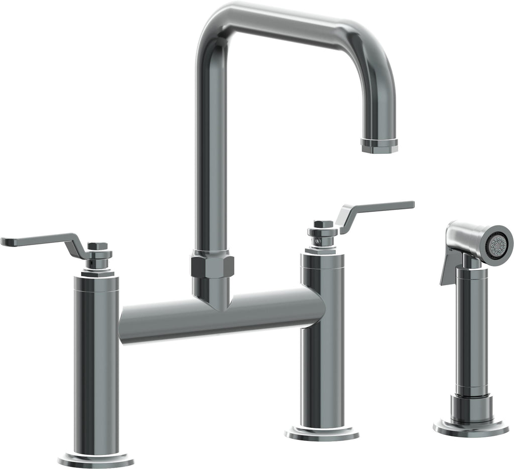 California Faucets Descanso Works Llave de Cocina Tipo Puente Industrial con Rociador Lateral - Pico Cuadruple - Níquel Negro