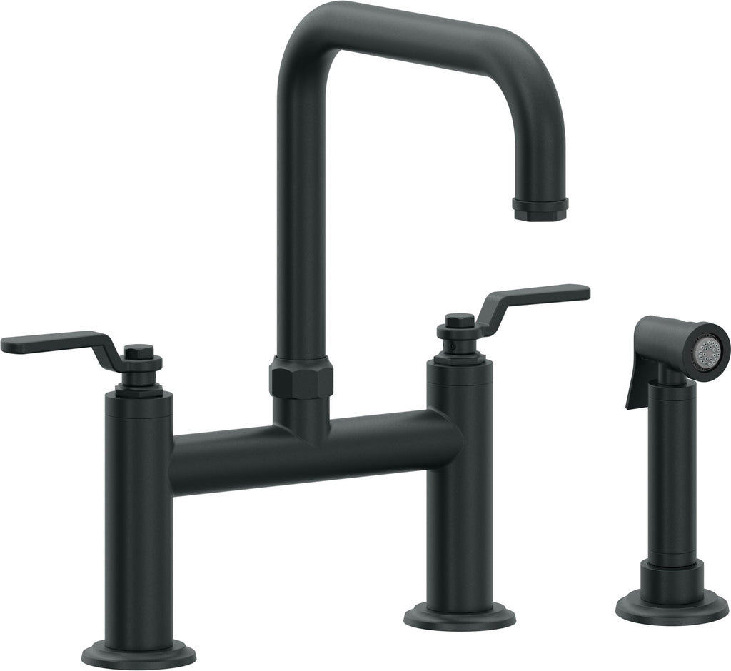 California Faucets Descanso Works Llave de Cocina Tipo Puente Industrial con Rociador Lateral - Pico Cuadruple - Carbón