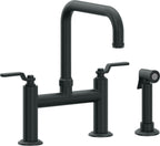 California Faucets Descanso Works Llave de Cocina Tipo Puente Industrial con Rociador Lateral - Pico Cuadruple - Carbón