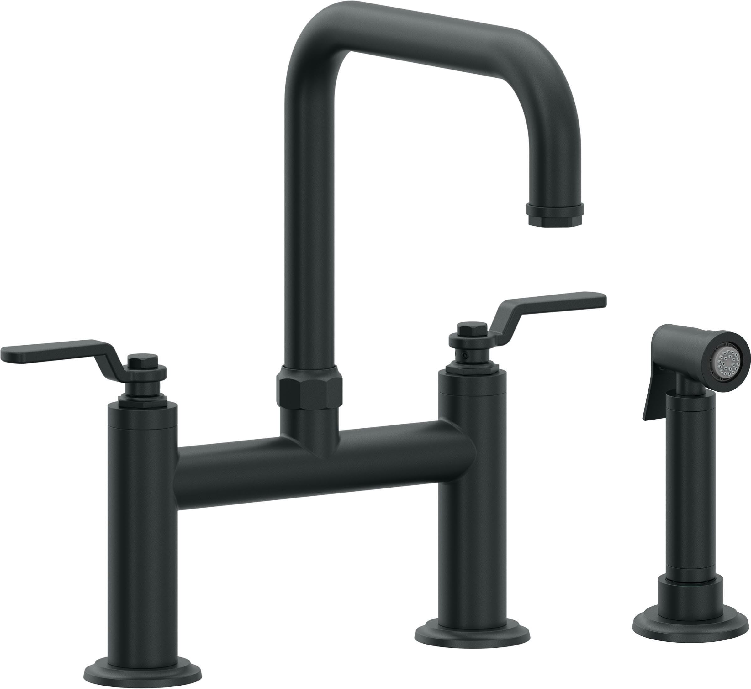 California Faucets Descanso Works Llave de Cocina Tipo Puente Industrial con Rociador Lateral - Pico Cuadruple - Carbón