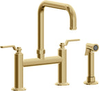 California Faucets Descanso Works Llave de Cocina Tipo Puente Industrial con Rociador Lateral - Pico Cuadruple - Oro Francés