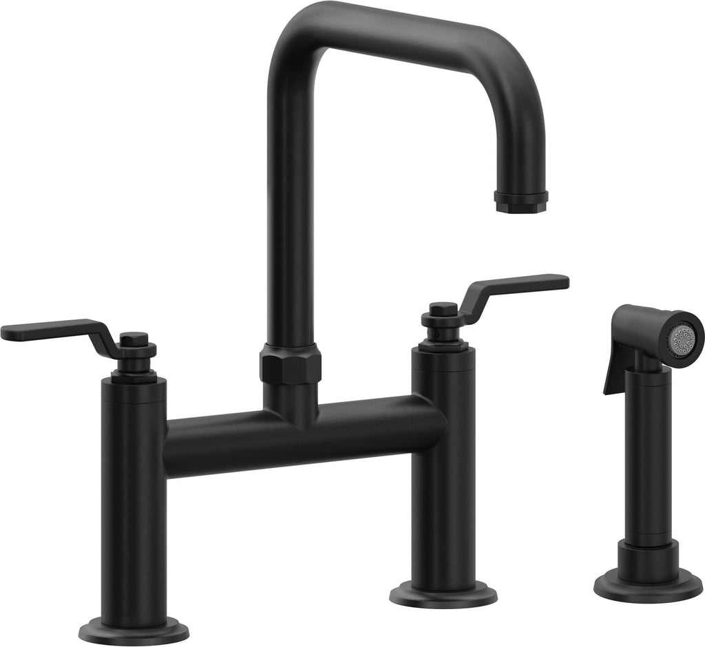 California Faucets Descanso Works Llave de Cocina Tipo Puente Industrial con Rociador Lateral - Pico Cuadruple - Negro Mate