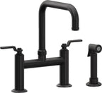 California Faucets Descanso Works Llave de Cocina Tipo Puente Industrial con Rociador Lateral - Pico Cuadruple - Negro Mate