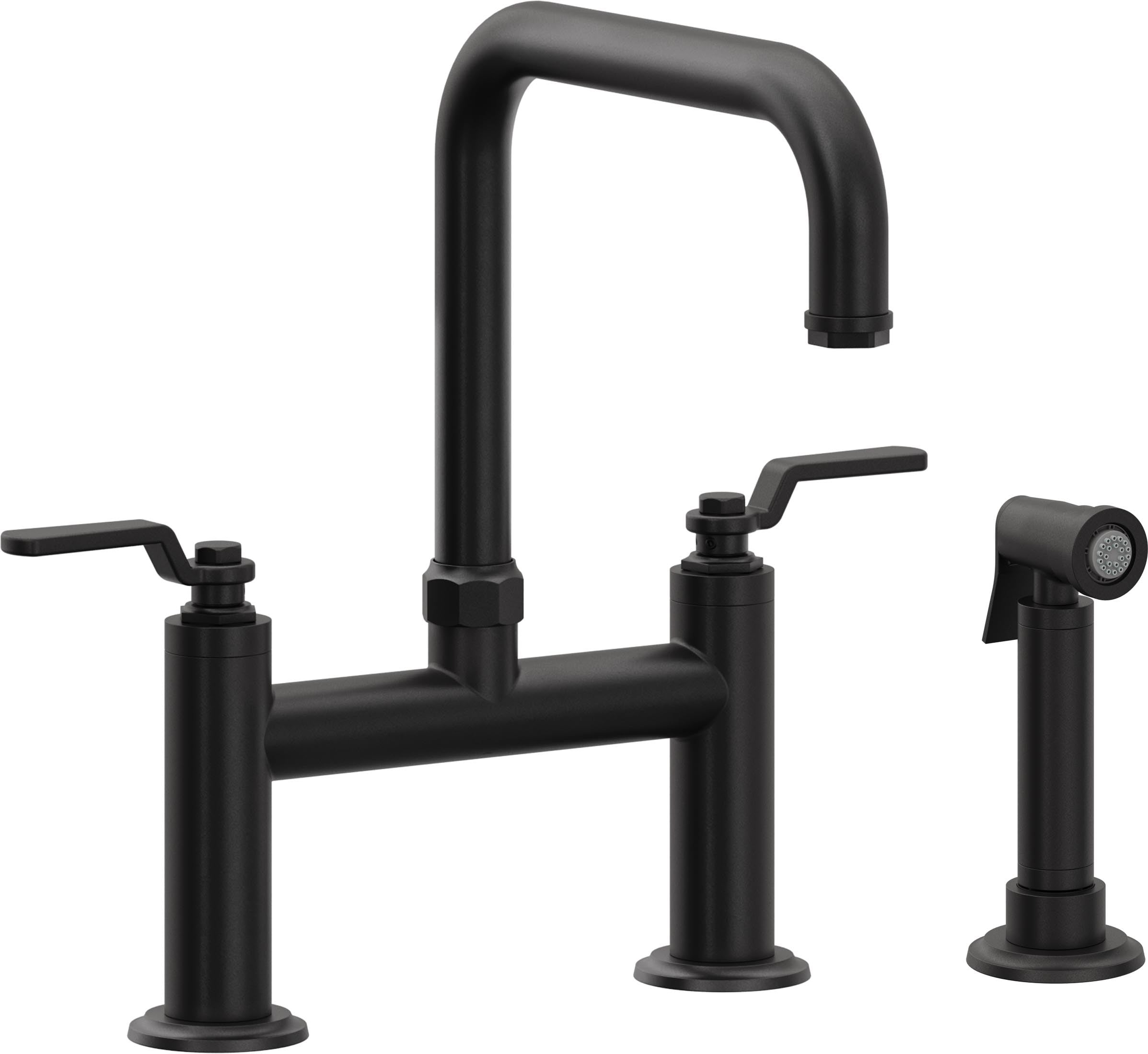 California Faucets Descanso Works Llave de Cocina Tipo Puente Industrial con Rociador Lateral - Pico Cuadruple - Negro Mate