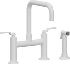 California Faucets Descanso Works Llave de Cocina Tipo Puente Industrial con Rociador Lateral - Pico Cuadruple - Blanco Mate