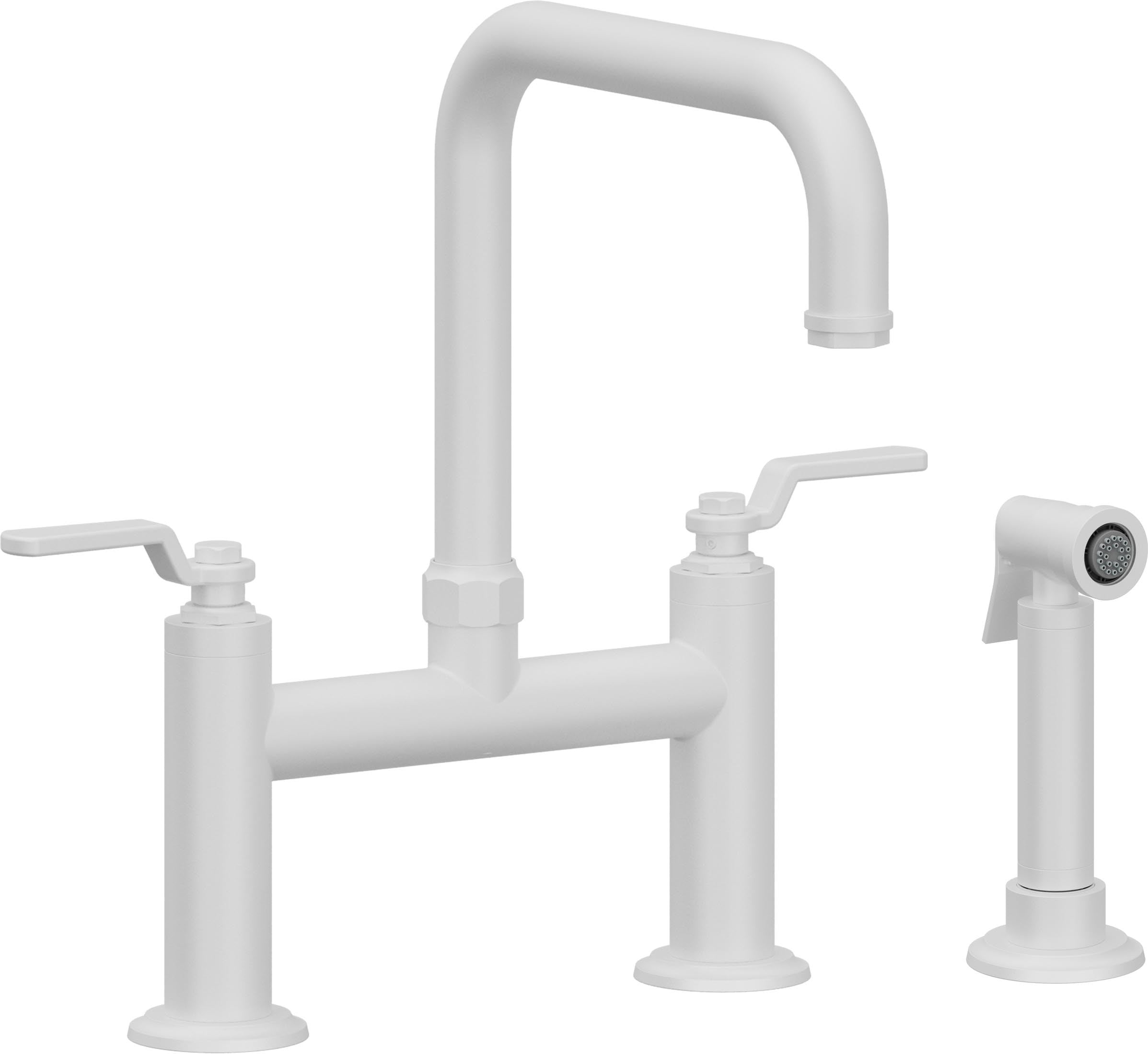 California Faucets Descanso Works Llave de Cocina Tipo Puente Industrial con Rociador Lateral - Pico Cuadruple - Blanco Mate