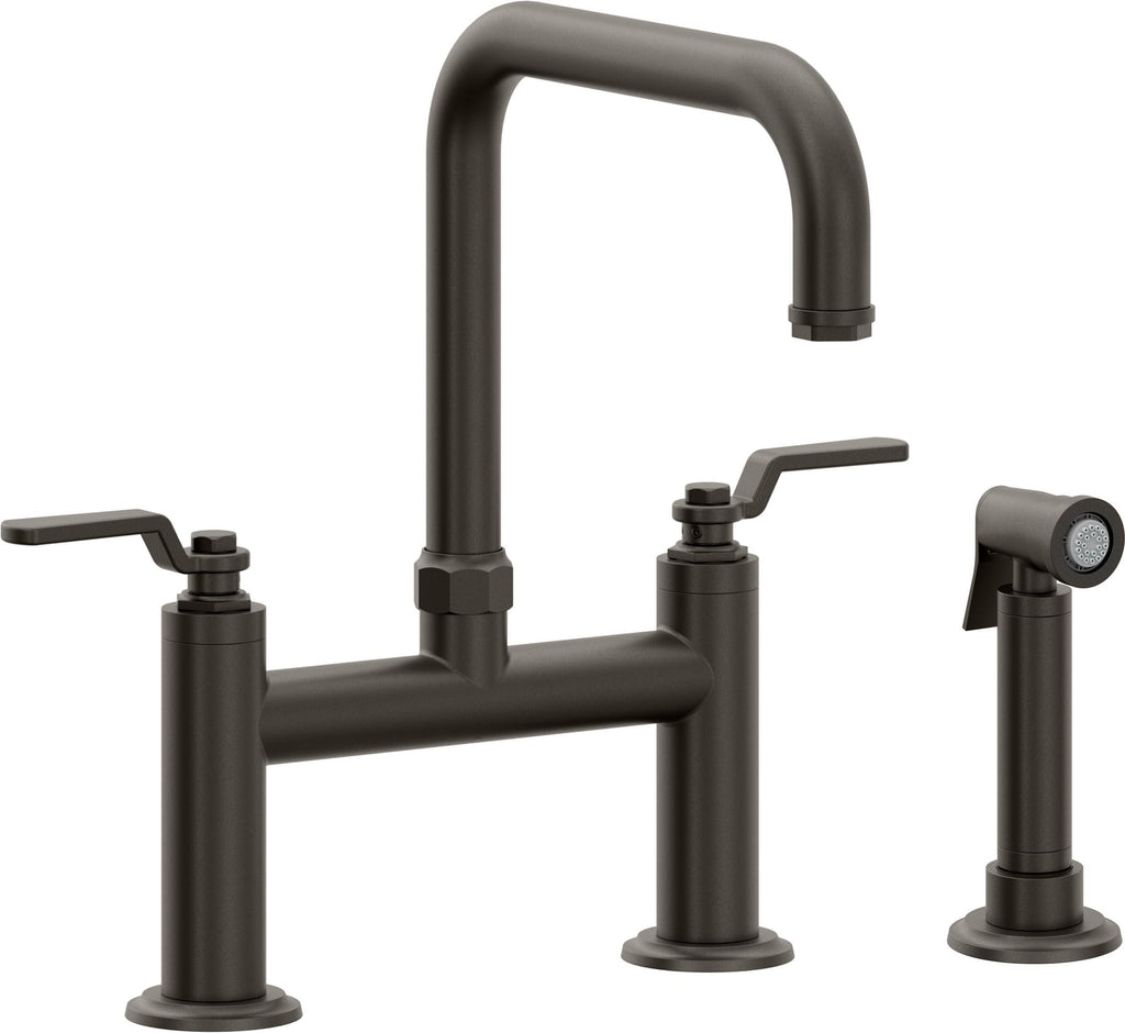 California Faucets Descanso Works Llave de Cocina Tipo Puente Industrial con Rociador Lateral - Pico Cuadruple - Bronce Oscuro