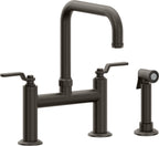 California Faucets Descanso Works Llave de Cocina Tipo Puente Industrial con Rociador Lateral - Pico Cuadruple - Bronce Oscuro