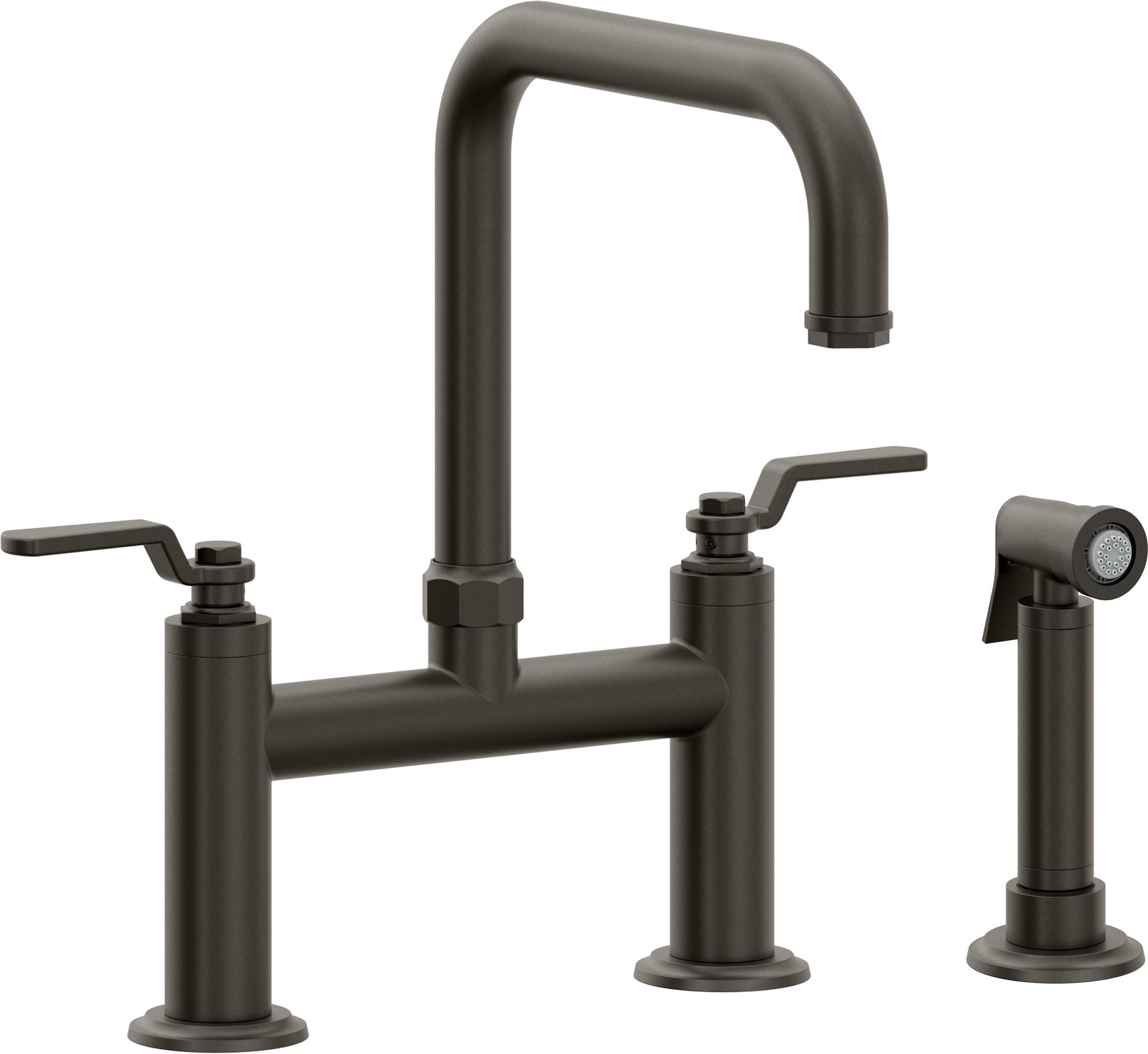 California Faucets Descanso Works Llave de Cocina Tipo Puente Industrial con Rociador Lateral - Pico Cuadruple - Bronce Oscuro