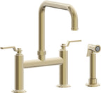 California Faucets Descanso Works Llave de Cocina Tipo Puente Industrial con Rociador Lateral - Pico Cuadruple - Latón Pulido