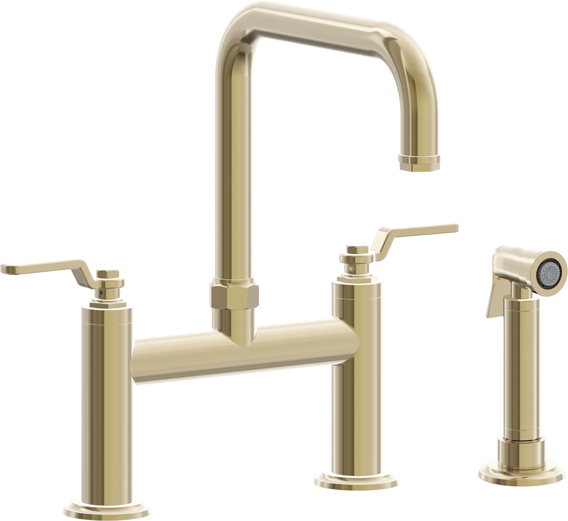 California Faucets Descanso Works Llave de Cocina Tipo Puente Industrial con Rociador Lateral - Pico Cuadruple - Latón Pulido