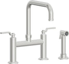 California Faucets Descanso Works Llave de Cocina Tipo Puente Industrial con Rociador Lateral - Pico Cuadruple - Cromo Pulido