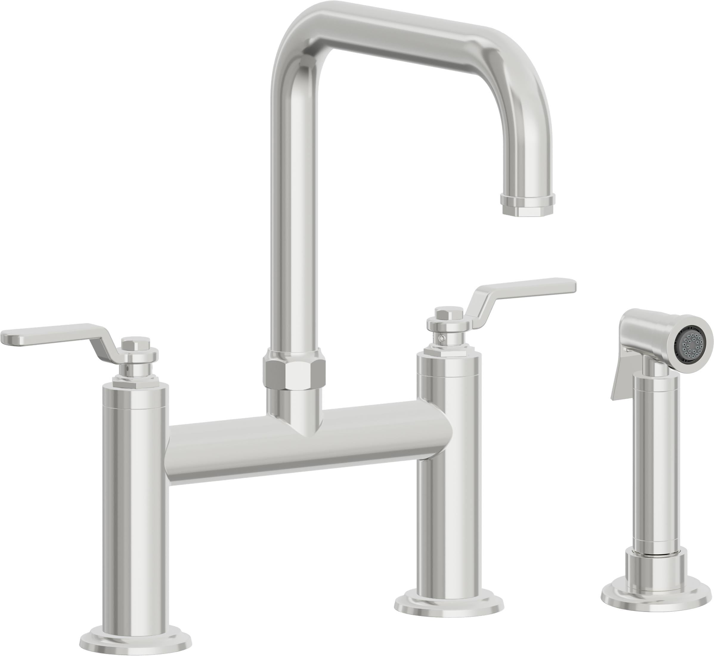 California Faucets Descanso Works Llave de Cocina Tipo Puente Industrial con Rociador Lateral - Pico Cuadruple - Cromo Pulido