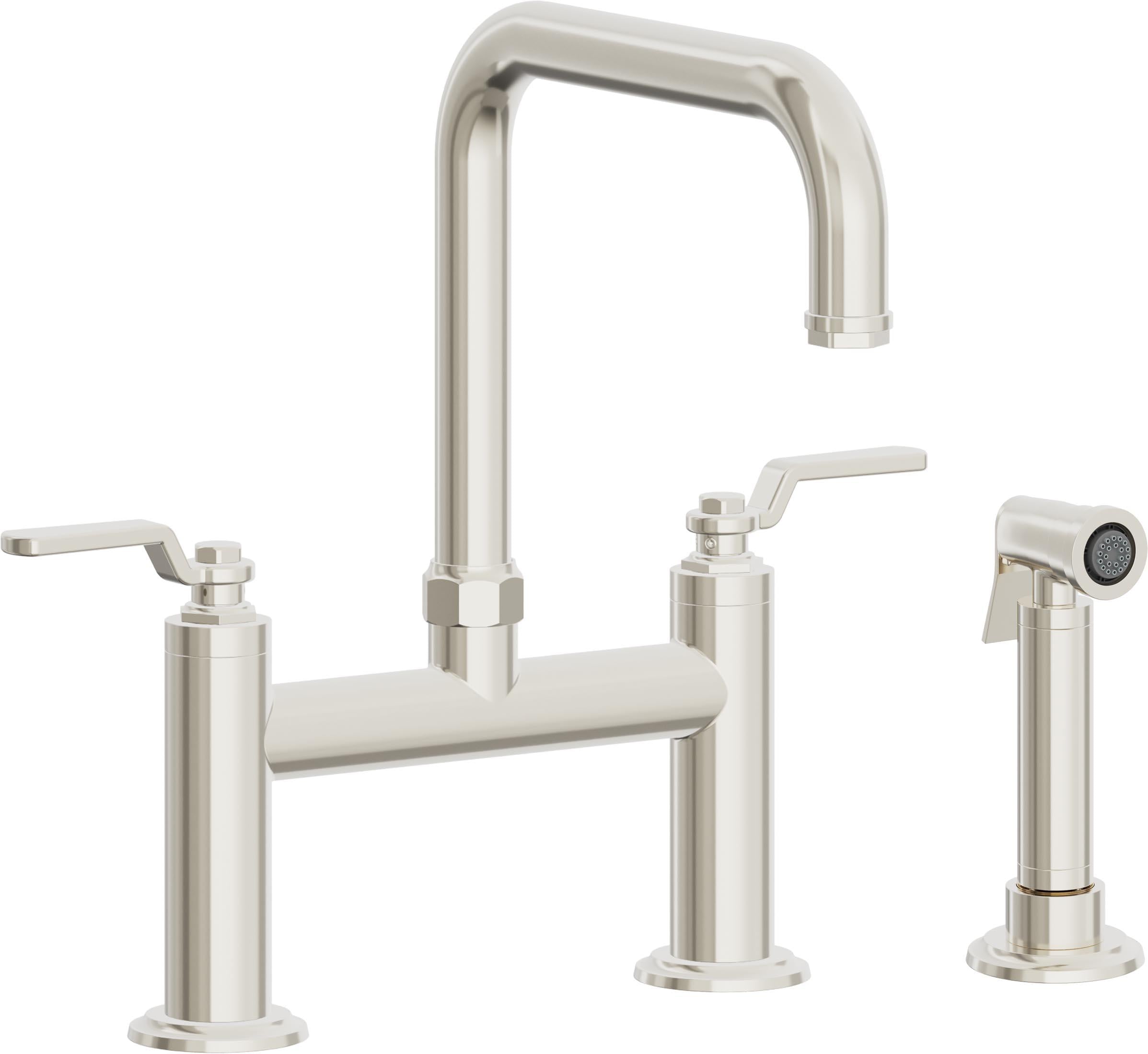California Faucets Descanso Works Llave de Cocina Tipo Puente Industrial con Rociador Lateral - Pico Cuadruple - Níquel Pulido