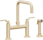 California Faucets Descanso Works Llave de Cocina Tipo Puente Industrial con Rociador Lateral - Pico Cuadruple - Latón Satinado