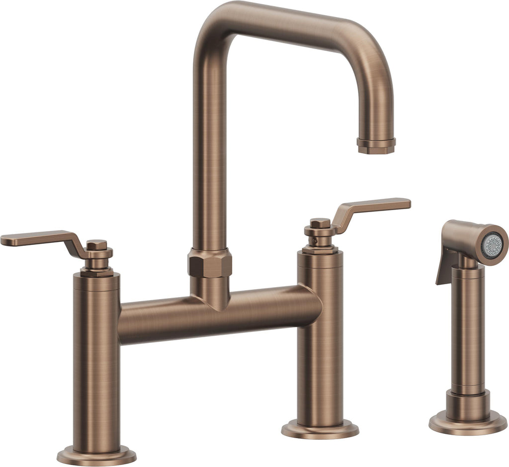 California Faucets Descanso Works Llave de Cocina Tipo Puente Industrial con Rociador Lateral - Pico Cuadruple - Bronce Satinado