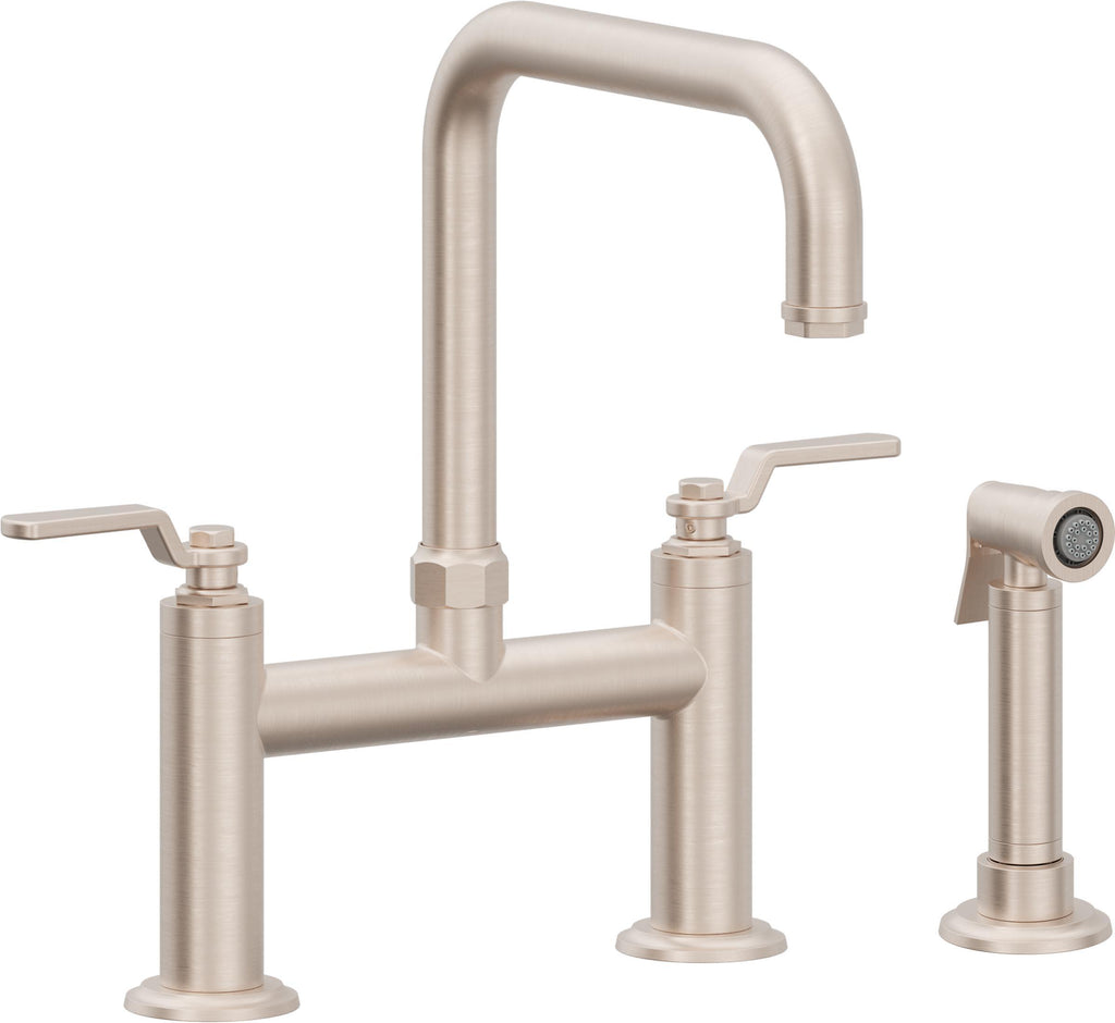 California Faucets Descanso Works Llave de Cocina Tipo Puente Industrial con Rociador Lateral - Pico Cuadruple - Níquel Satinado
