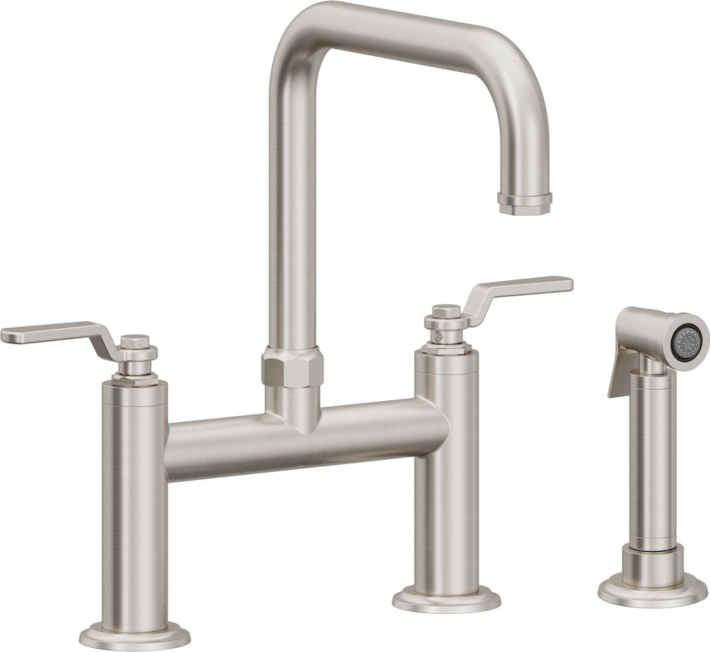 California Faucets Descanso Works Llave de Cocina Tipo Puente Industrial con Rociador Lateral - Pico Cuadruple - Acero Inoxidable Ultra