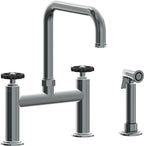 California Faucets Descanso Works Llave de Cocina Tipo Puente Industrial con Rociador Lateral - Pico Cuadruple - Níquel Negro