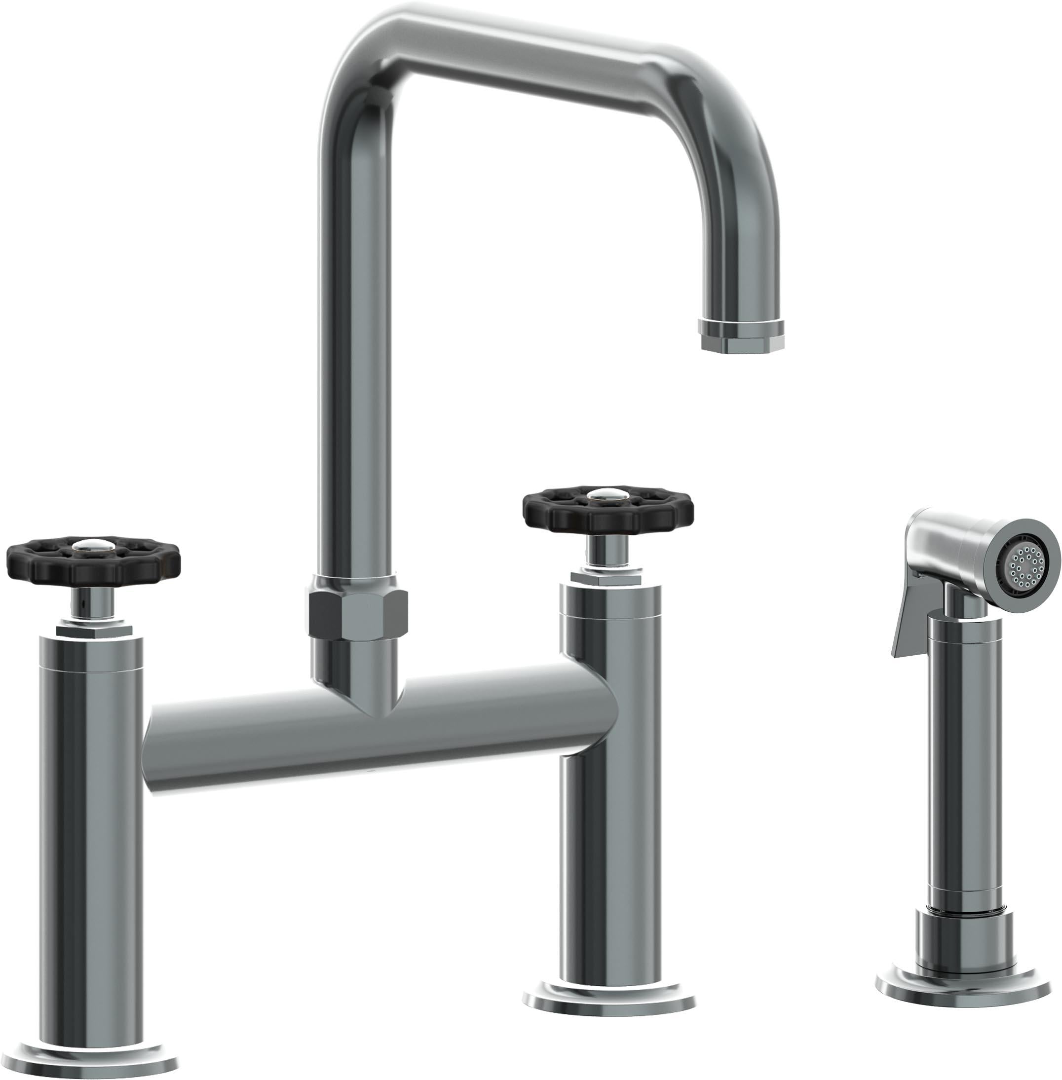 California Faucets Descanso Works Llave de Cocina Tipo Puente Industrial con Rociador Lateral - Pico Cuadruple - Níquel Negro