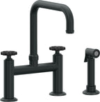California Faucets Descanso Works Llave de Cocina Tipo Puente Industrial con Rociador Lateral - Pico Cuadruple - Carbón