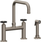 California Faucets Descanso Works Llave de Cocina Tipo Puente Industrial con Rociador Lateral - Pico Cuadruple - Grafito