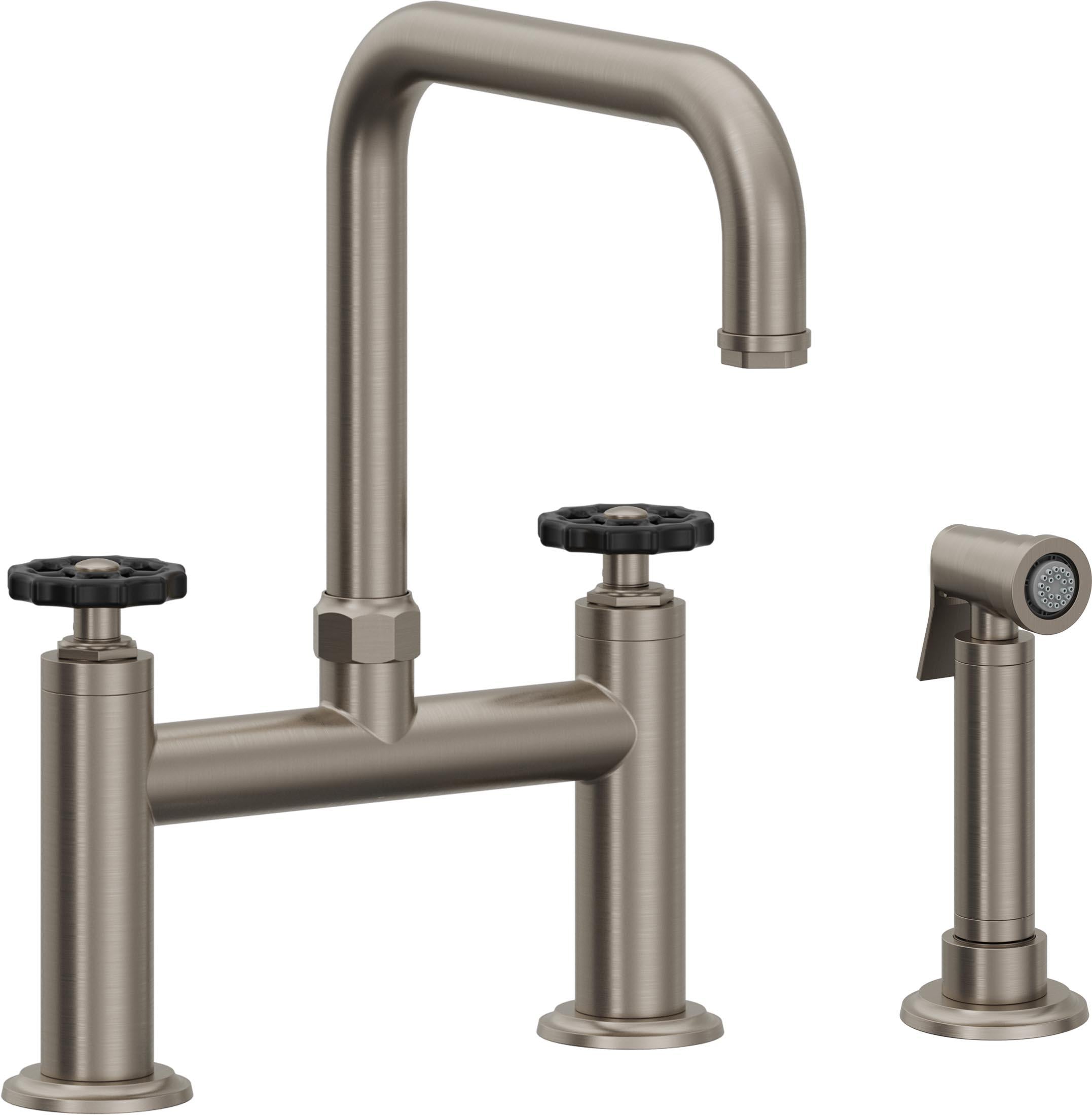 California Faucets Descanso Works Llave de Cocina Tipo Puente Industrial con Rociador Lateral - Pico Cuadruple - Grafito