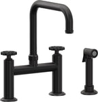 California Faucets Descanso Works Llave de Cocina Tipo Puente Industrial con Rociador Lateral - Pico Cuadruple - Negro Mate