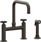 California Faucets Descanso Works Llave de Cocina Tipo Puente Industrial con Rociador Lateral - Pico Cuadruple - Bronce Oscuro
