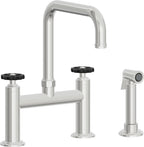 California Faucets Descanso Works Llave de Cocina Tipo Puente Industrial con Rociador Lateral - Pico Cuadruple - Cromo Pulido