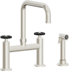 California Faucets Descanso Works Llave de Cocina Tipo Puente Industrial con Rociador Lateral - Pico Cuadruple - Níquel Pulido