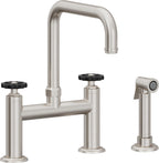 California Faucets Descanso Works Llave de Cocina Tipo Puente Industrial con Rociador Lateral - Pico Cuadruple - Acero Inoxidable Ultra