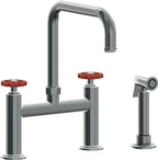 California Faucets Descanso Works Llave de Cocina Tipo Puente Industrial con Rociador Lateral - Pico Cuadruple - Níquel Negro