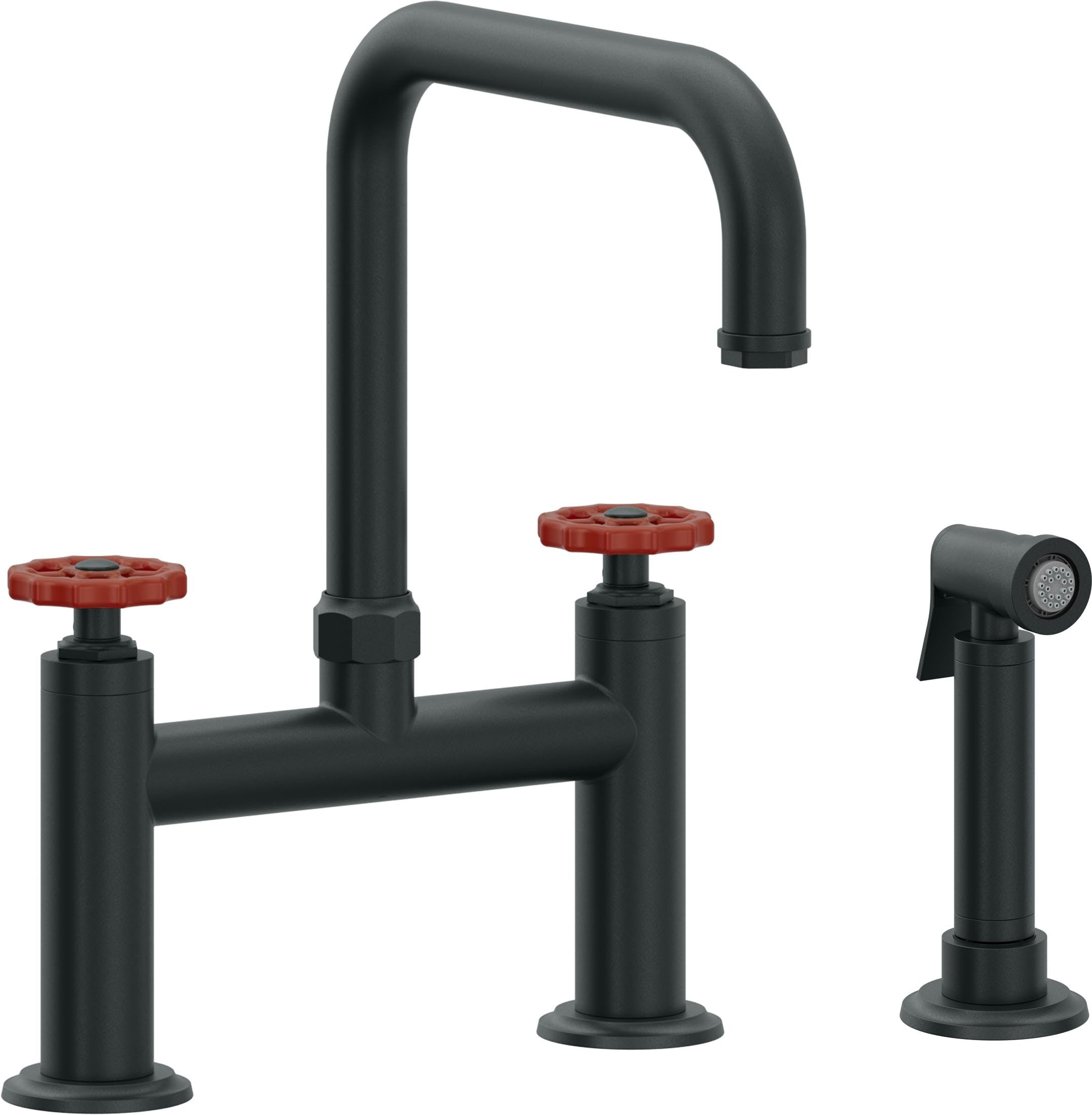 California Faucets Descanso Works Llave de Cocina Tipo Puente Industrial con Rociador Lateral - Pico Cuadruple - Carbón