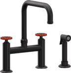 California Faucets Descanso Works Llave de Cocina Tipo Puente Industrial con Rociador Lateral - Pico Cuadruple - Negro Mate
