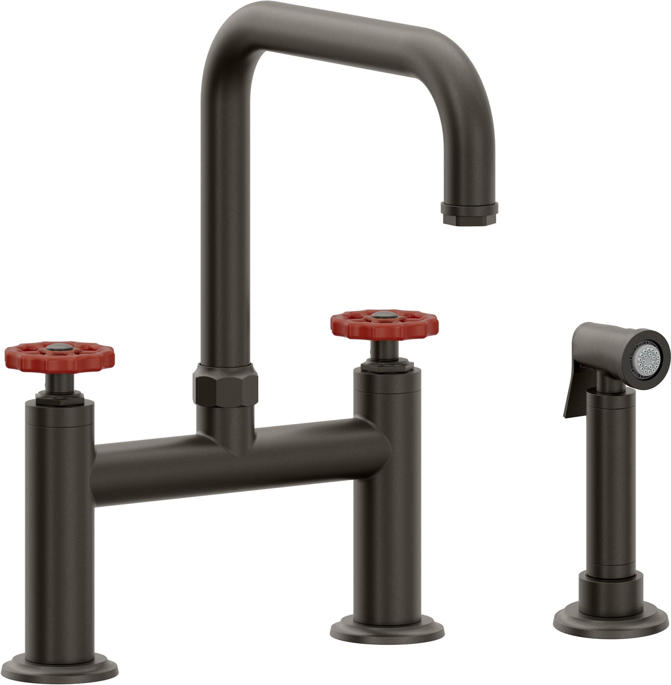 California Faucets Descanso Works Llave de Cocina Tipo Puente Industrial con Rociador Lateral - Pico Cuadruple - Bronce Oscuro