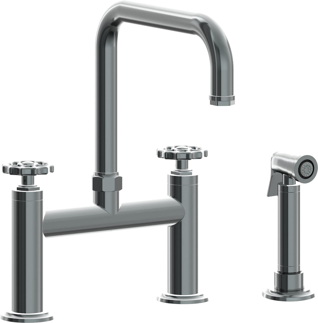 California Faucets Descanso Works Llave de Cocina Tipo Puente Industrial con Rociador Lateral - Pico Cuadruple - Níquel Negro